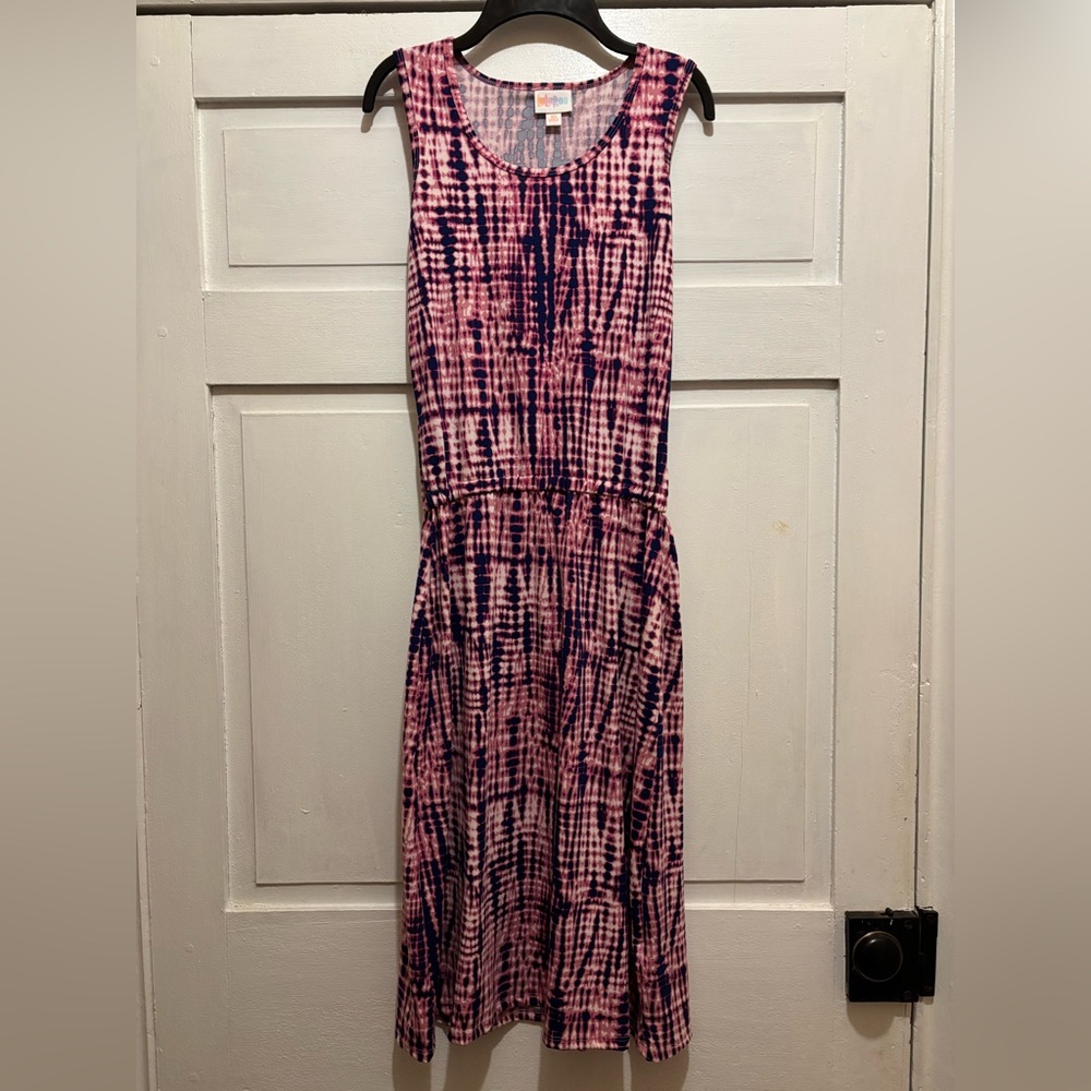LuLaRoe Pink and Navy Tie-Dye Sleeveless Maxi Dress